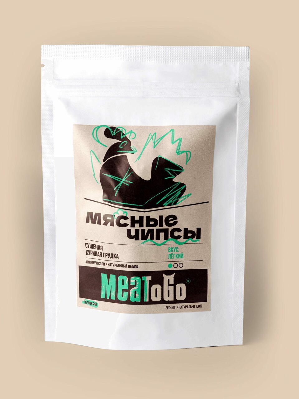 Упаковка мясных чипсов MEAToGo — лёгкий вкус, 50 г